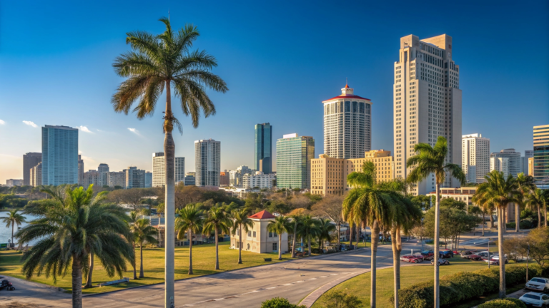 Broward County skyline and palm trees