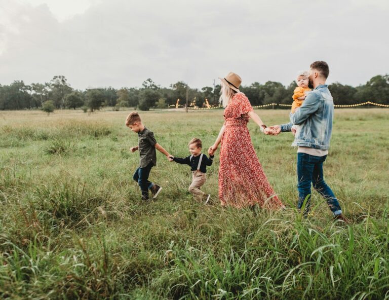 Parents and children walking together outdoors
