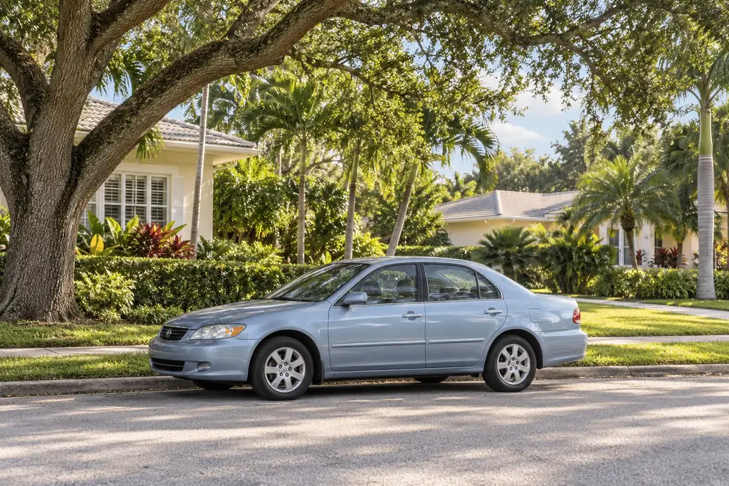 Illustration of an everyday sedan on a leafy Florida-style street