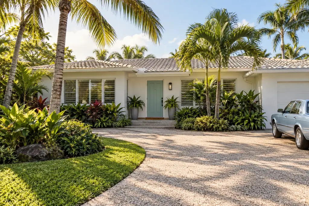 Illustration of a South Florida-style home with palms